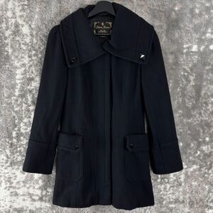 Guess Jean Sz S Wool Blend Pea Coat Black Long Sleeve Snap Button Outdoor Winter